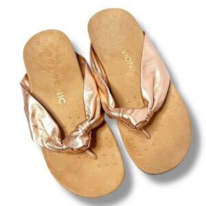 Vionic Rest Pippa Toe Post Sandals Leather Knot Flip Flops Orthotic Support Sz 8